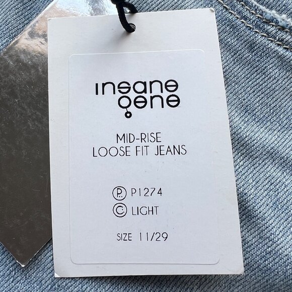 Insane Gene Mid-Rise Loose Fit Light Wash Distressed Jeans Womens Size 11 / 29W - Picture 3 of 16